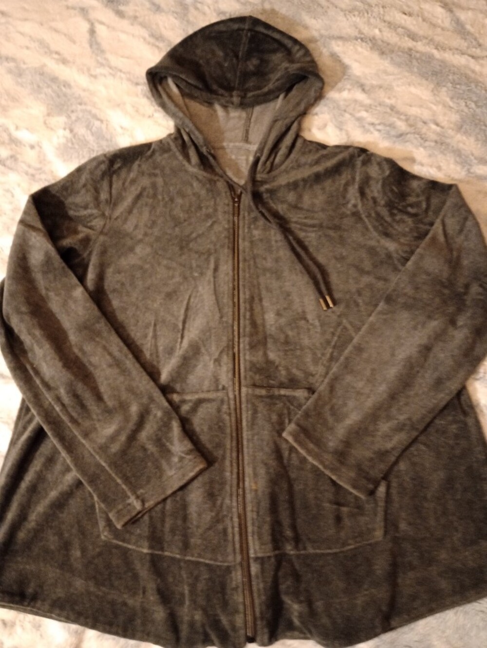 Velour Zip-Front Hoodie Jacket Women's- Charcoal Gray